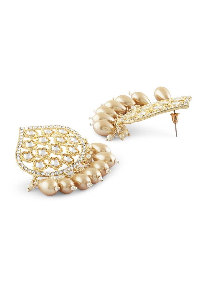 Zaveri Pearls أقراط متدلية من اللؤلؤ زافيري مطلية بالذهب، مرصعة بالألماس النمساوي والكوندان والخرز للنساء - ZPFK17170 - Image 5