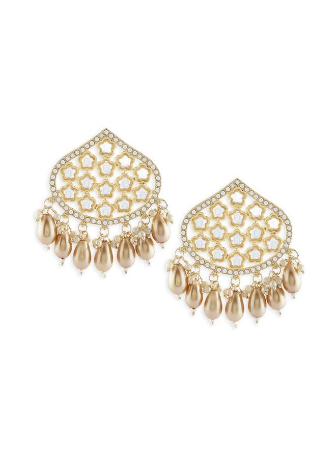 Zaveri Pearls أقراط متدلية من اللؤلؤ زافيري مطلية بالذهب، مرصعة بالألماس النمساوي والكوندان والخرز للنساء - ZPFK17170 - Image 1