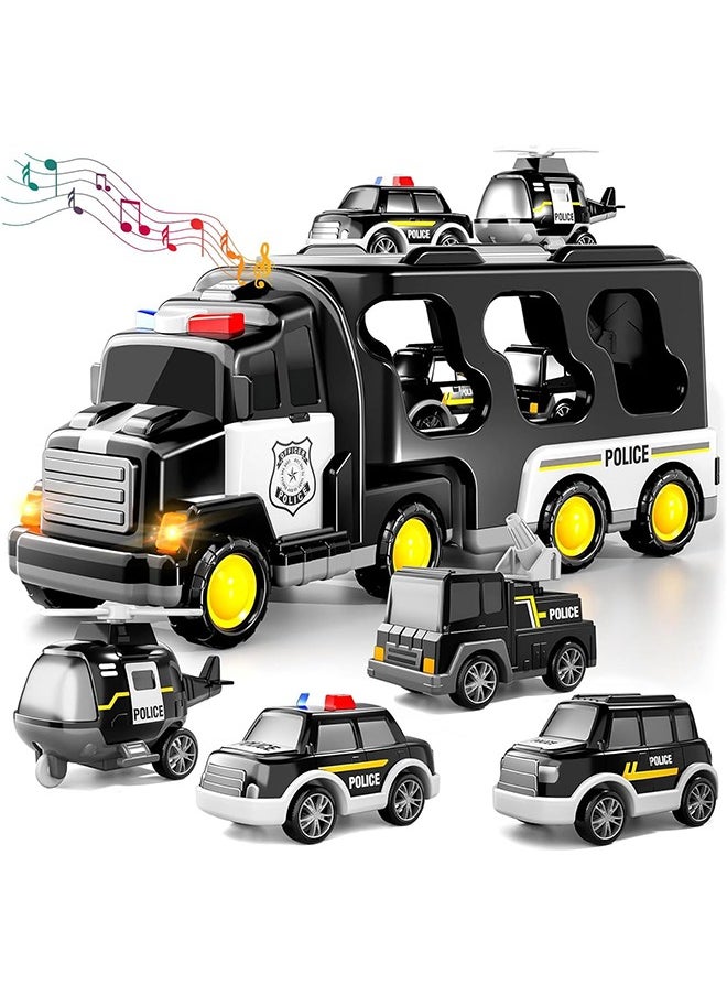 Garlo Police Truck Toys for Toddler 3 4 5 6 Years Old Boys - 5-in-1 Friction Power Emergency Vehicle, Police Car Toy for Toddlers 1-3, Carrier Truck Toys for Kids 3-5, for Girl Age 3-9  - Image 1
