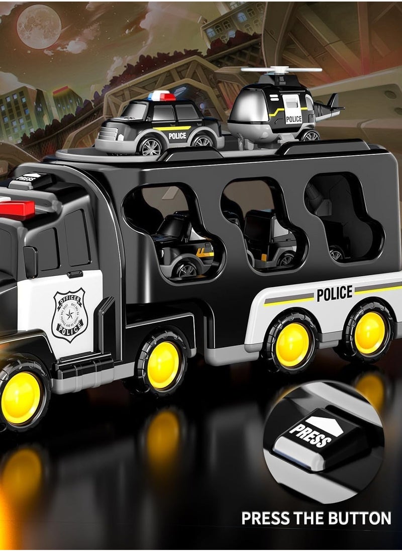Garlo Police Truck Toys for Toddler 3 4 5 6 Years Old Boys - 5-in-1 Friction Power Emergency Vehicle, Police Car Toy for Toddlers 1-3, Carrier Truck Toys for Kids 3-5, for Girl Age 3-9  - Image 3