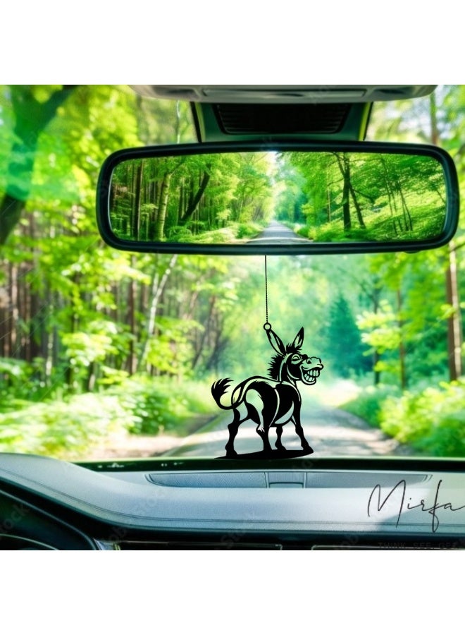MIRFA Rearview Mirror Hanging Pendant - Wood - Black (Smiling Donkey) - Image 1