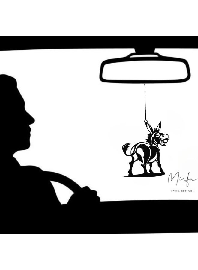 MIRFA Rearview Mirror Hanging Pendant - Wood - Black (Smiling Donkey) - Image 3