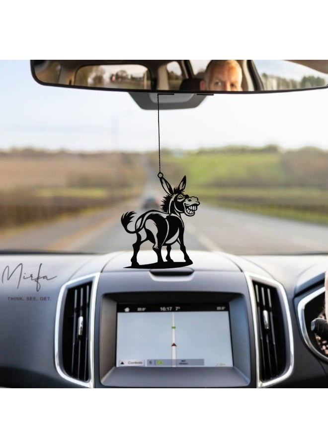 MIRFA Rearview Mirror Hanging Pendant - Wood - Black (Smiling Donkey) - Image 2