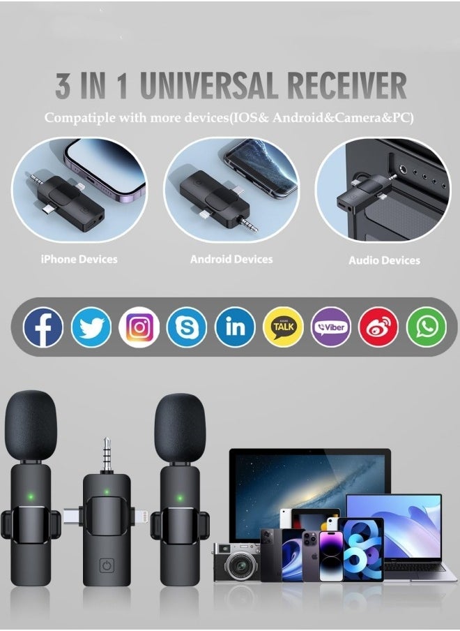 Generic - 3 in 1 Wireless Lavalier Microphones for iPhone, iPad, Android, Camera, USB-C Microphone, 7-Hour Battery, Mini Microphone with Noise Reduction for Video Recording, Vlog, YouTube, TikTok - Image 1