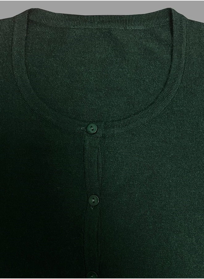 Gothden - Women Basic Lightweight Button Down Crewneck Cardigan Jumper Green - Image 1