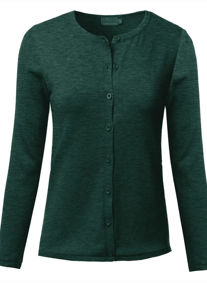 Gothden - Women Basic Lightweight Button Down Crewneck Cardigan Jumper Green - Image 1