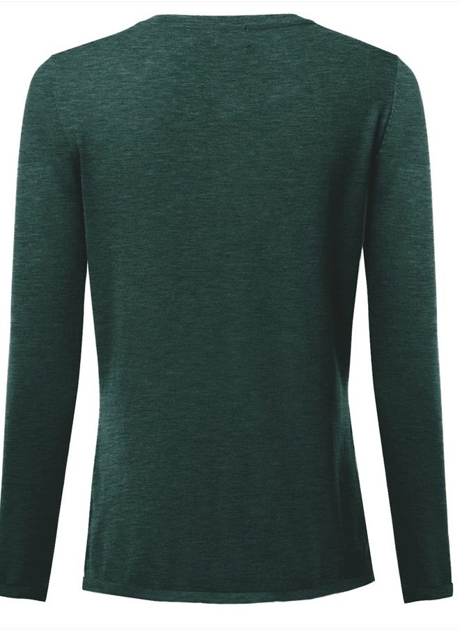 Gothden - Women Basic Lightweight Button Down Crewneck Cardigan Jumper Green - Image 1