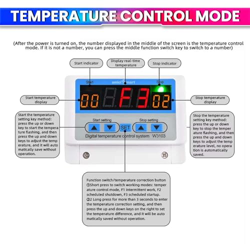 amiciSmart W3103 Digital Temperature Controller 230V AC | 30A Thermostat Switch with Sensor | -19 to 99℃ Temp Control | 5000W Output for Industrial & Home Use - Image 5