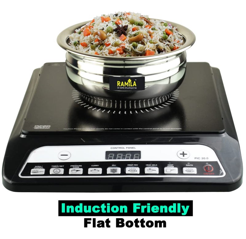 Ramila Brand Stainless Steel Handi Set with Lid PotBowl Set of 3 Induction Bottom Patila Tope for Serving and Cooking for Cookware Set - Image 3