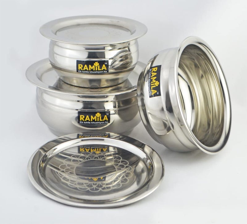 Ramila Brand Stainless Steel Handi Set with Lid PotBowl Set of 3 Induction Bottom Patila Tope for Serving and Cooking for Cookware Set - Image 5