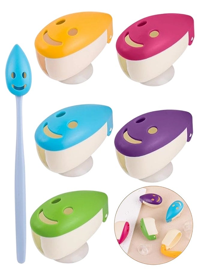5 Pack Happy FaceToothbrush Holder Cover Case Cap With Suction Cup for Travel 5 Colors - Image 1