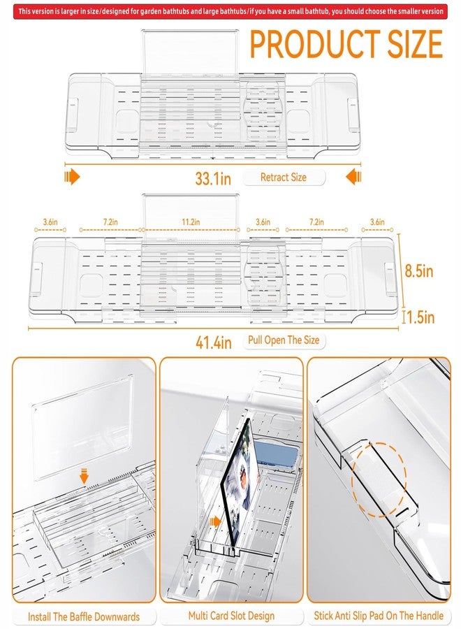 Yieach Luxury Clear Acrylic Bathtub Tray with Book Holder,Expandable Bath Tray for Tub and Bath Shelf Over Tub,Plastic Bath Table & Board,Bath Caddy Trays & Accessories for Women Relaxing Spa Gifts - Image 3