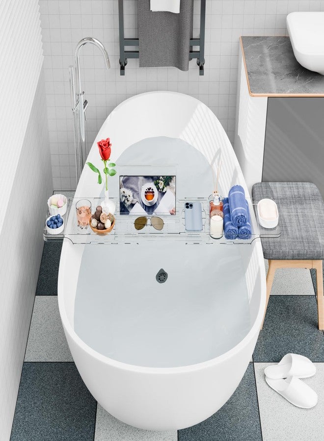 Yieach Luxury Clear Acrylic Bathtub Tray with Book Holder,Expandable Bath Tray for Tub and Bath Shelf Over Tub,Plastic Bath Table & Board,Bath Caddy Trays & Accessories for Women Relaxing Spa Gifts - Image 2