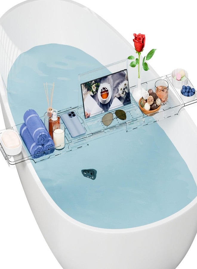 Yieach Luxury Clear Acrylic Bathtub Tray with Book Holder,Expandable Bath Tray for Tub and Bath Shelf Over Tub,Plastic Bath Table & Board,Bath Caddy Trays & Accessories for Women Relaxing Spa Gifts - Image 1