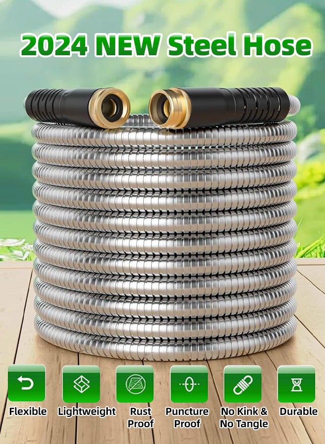 ALongDeng 50 FT Garden Hose Metal Stainless Steel Water Hose with 10 Function Nozzles No Kinks Flexible Hose Lightweight Puncture Proof Heavy Duty Hose for Yard and Outdoor - Image 3