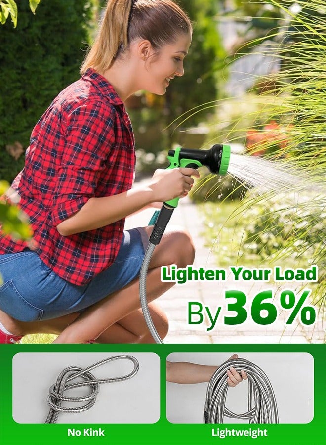 ALongDeng 50 FT Garden Hose Metal Stainless Steel Water Hose with 10 Function Nozzles No Kinks Flexible Hose Lightweight Puncture Proof Heavy Duty Hose for Yard and Outdoor - Image 5