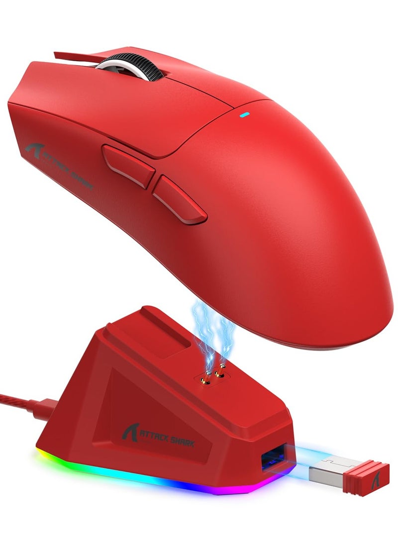 Attack Shark X11 Lightweight Wireless Gaming Mouse with RGB Charging Dock,Tri-Mode-2.4G/USB-C Wired/BT,22K DPI,PAW3311 Optical Sensor,HUYU Switch, 5 programmable Buttons for PC/Mac(Red)  - Image 1