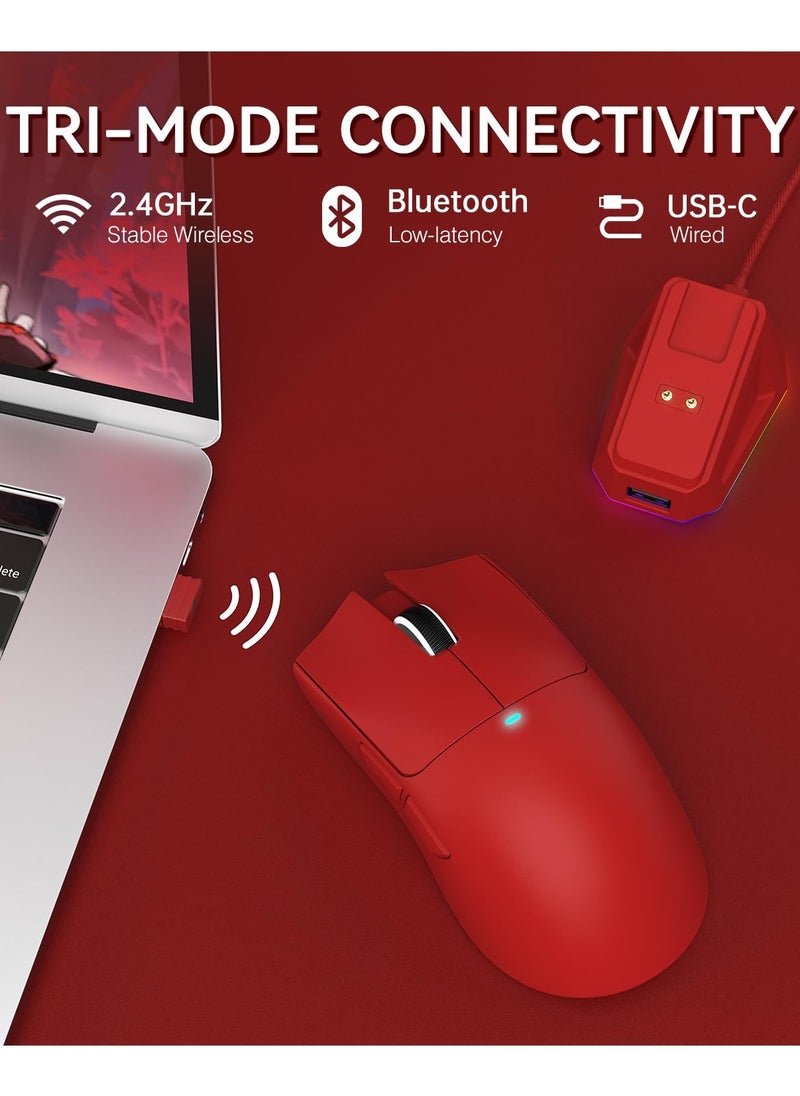 Attack Shark X11 Lightweight Wireless Gaming Mouse with RGB Charging Dock,Tri-Mode-2.4G/USB-C Wired/BT,22K DPI,PAW3311 Optical Sensor,HUYU Switch, 5 programmable Buttons for PC/Mac(Red)  - Image 3