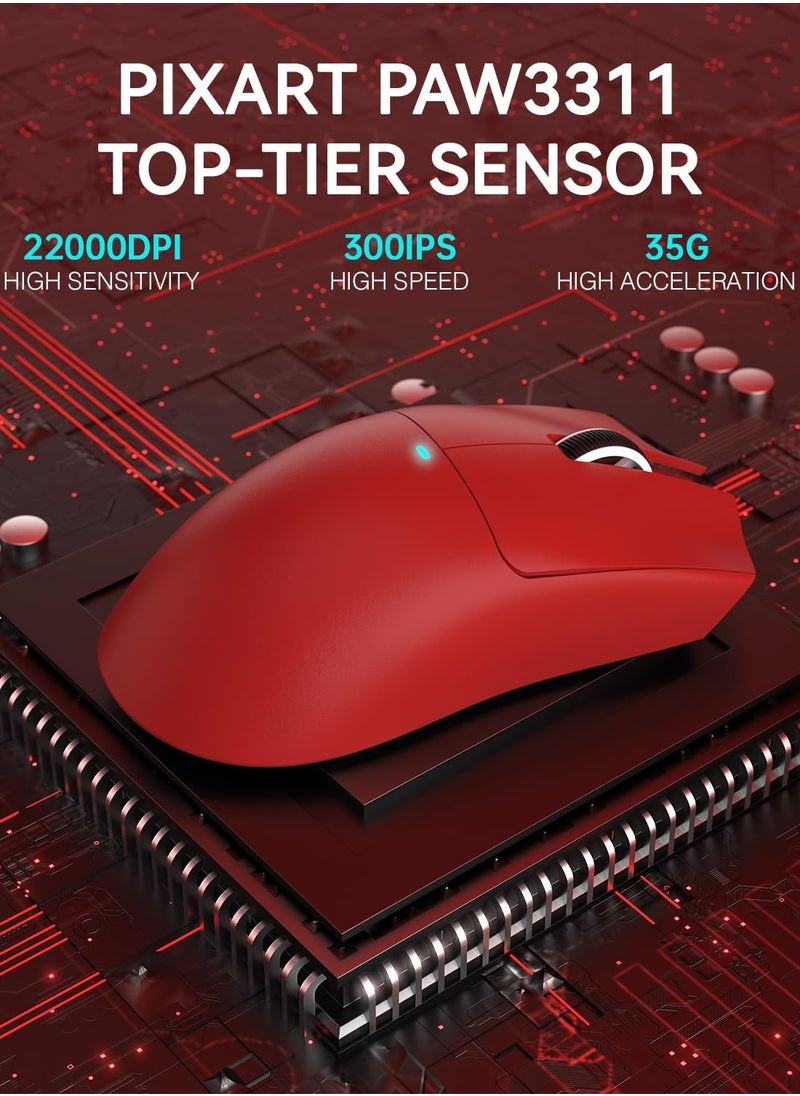 Attack Shark X11 Lightweight Wireless Gaming Mouse with RGB Charging Dock,Tri-Mode-2.4G/USB-C Wired/BT,22K DPI,PAW3311 Optical Sensor,HUYU Switch, 5 programmable Buttons for PC/Mac(Red)  - Image 5