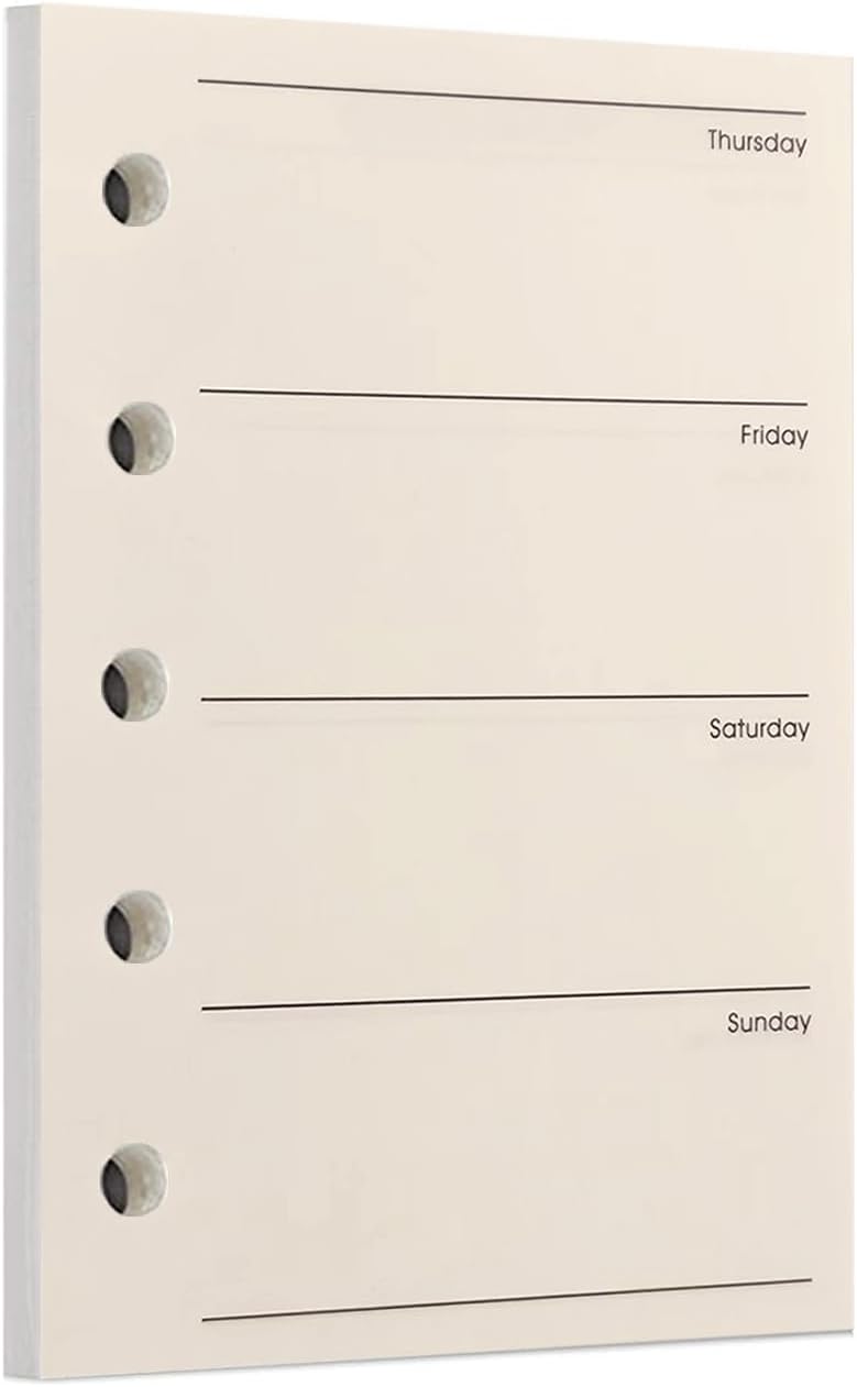 Rack friendly 1 Pack A8 40 Sheets/80 Pages Weekly Planner Loose Leaf Punched Paper Refills Paper for 5 Hole Binder Personal Organizer Diary Notebook Refillable Planner Integrated practical design - Image 1