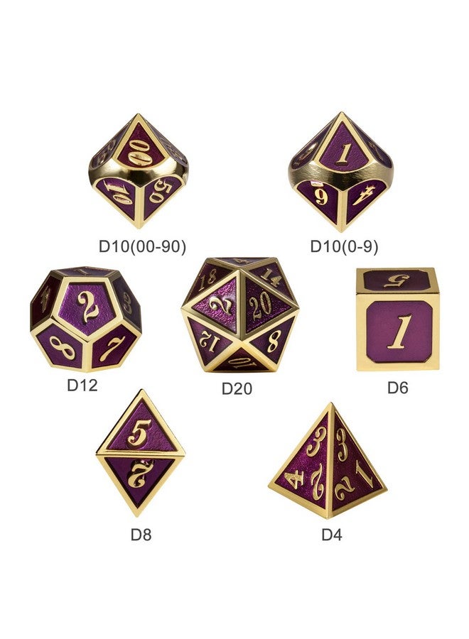 DNDND D&D Table Game Dice Set, 7PCS Metal Die with Metal Gift Box for Dungeons and Dragons (Dark Purple and Gold Number) - Image 5