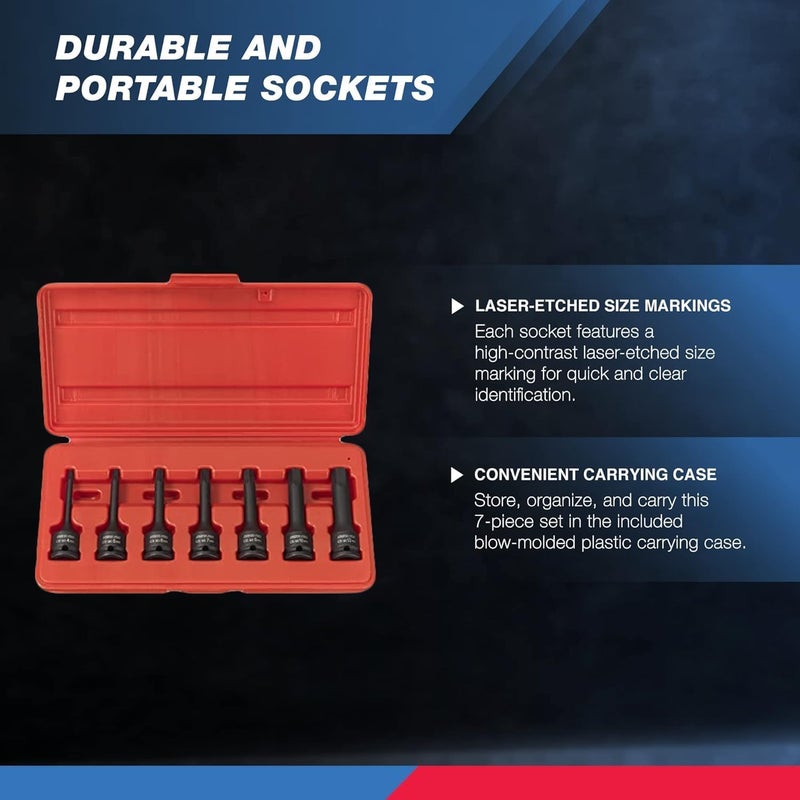 Neiko NEIKO 01130B 3/8" Drive Allen Socket Set, 7 Piece, 3 Inch, 3/8” Impact Hex Bit Socket Set, Metric Hex Driver 4 mm to 12 mm, Chrome-Moly Cr-Mo Impact Grade  - Image 3