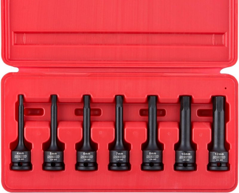 Neiko NEIKO 01130B 3/8" Drive Allen Socket Set, 7 Piece, 3 Inch, 3/8” Impact Hex Bit Socket Set, Metric Hex Driver 4 mm to 12 mm, Chrome-Moly Cr-Mo Impact Grade  - Image 1