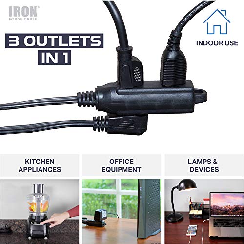 Iron Forge Cable 8 ft Flat Plug Black Extension Cord with 3 Outlets - 16/3 SJTW 3 Prong Indoor Extension Cord with Multiple Outlets - Image 5