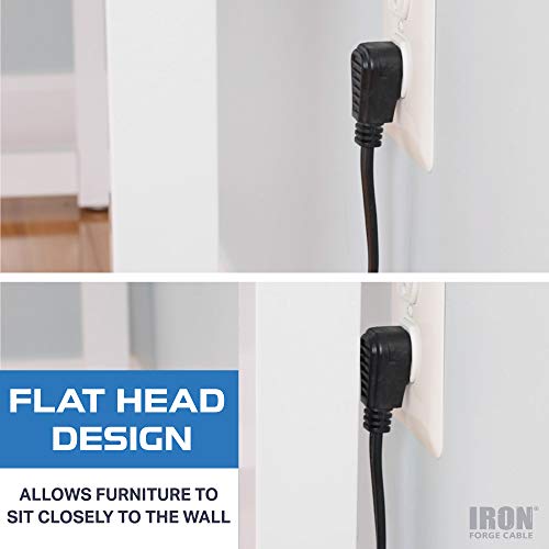 Iron Forge Cable 8 ft Flat Plug Black Extension Cord with 3 Outlets - 16/3 SJTW 3 Prong Indoor Extension Cord with Multiple Outlets - Image 4
