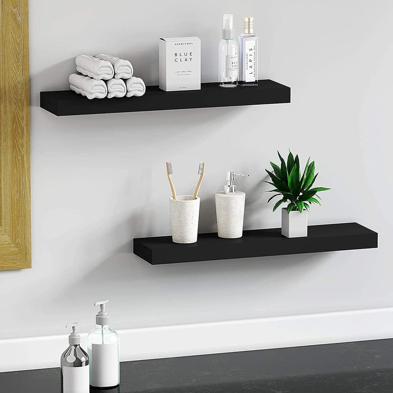 OGNIJA OGNIJA Solid SHEESHAM Wood Set of 3 20 in Floating ShelfWall ShelfDecor Wall Mounted ShelvesHanging Shelf Set for Bathroom Kitchen LivingKitchenRoom Bedroom StorageBlack - Image 1