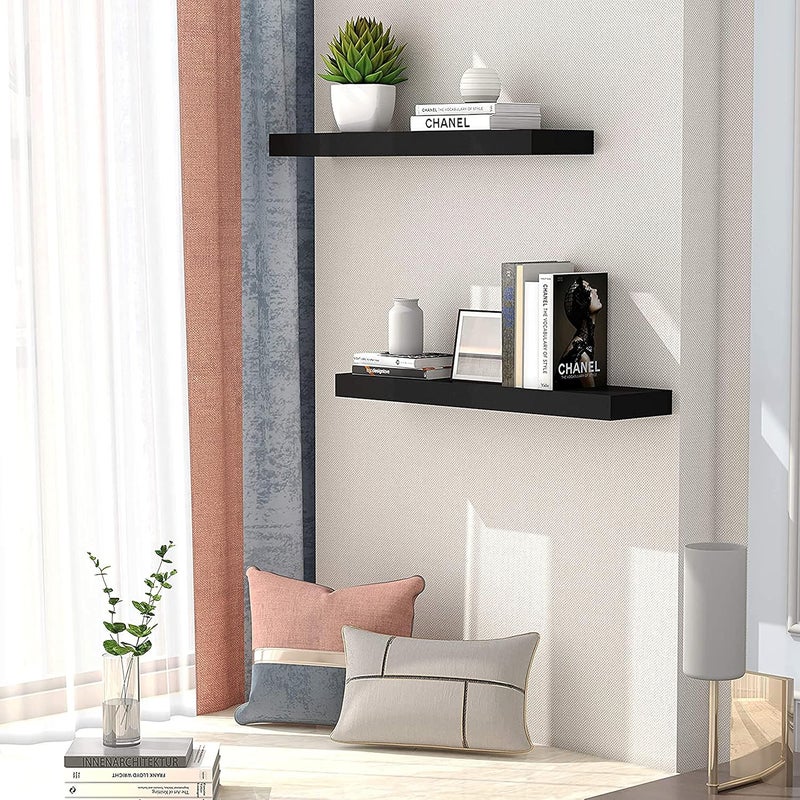 OGNIJA OGNIJA Solid SHEESHAM Wood Set of 3 20 in Floating ShelfWall ShelfDecor Wall Mounted ShelvesHanging Shelf Set for Bathroom Kitchen LivingKitchenRoom Bedroom StorageBlack - Image 4