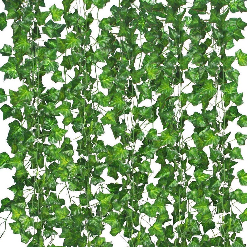 Comtelek 12 Pack Fake Vines for Room Decor Artificial Ivy Garland with Clip Green Flowers Hanging Plants Faux Greenery Leaves Bedroom Aesthetic Decor for Home Garden Wall Wedding - Image 1