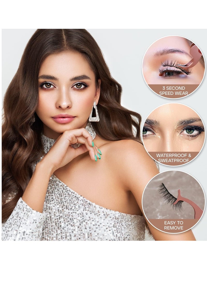 Excefore False Eyelashes, 3 Styles Reusable Self Adhesive Eyelashes, No Eyeliner or Glue Needed, Stable False Lashes Natural Look, Stable and Easy to Put On, with Tweezers for Women Girls Gift - Image 3