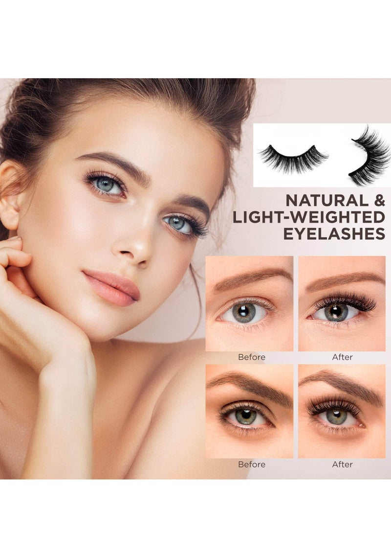 Excefore False Eyelashes, 3 Styles Reusable Self Adhesive Eyelashes, No Eyeliner or Glue Needed, Stable False Lashes Natural Look, Stable and Easy to Put On, with Tweezers for Women Girls Gift - Image 2