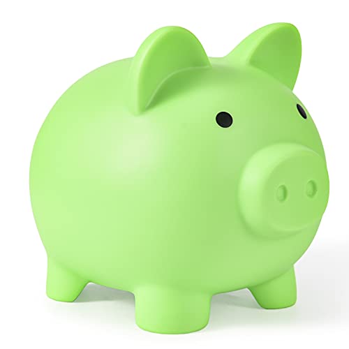 PJDRLLC Piggy Bank Unbreakable Plastic Money Bank Coin Bank for Girls and Boys Medium Size Piggy Banks Practical Gifts for Birthday Easter Christmas Light Green - Image 1