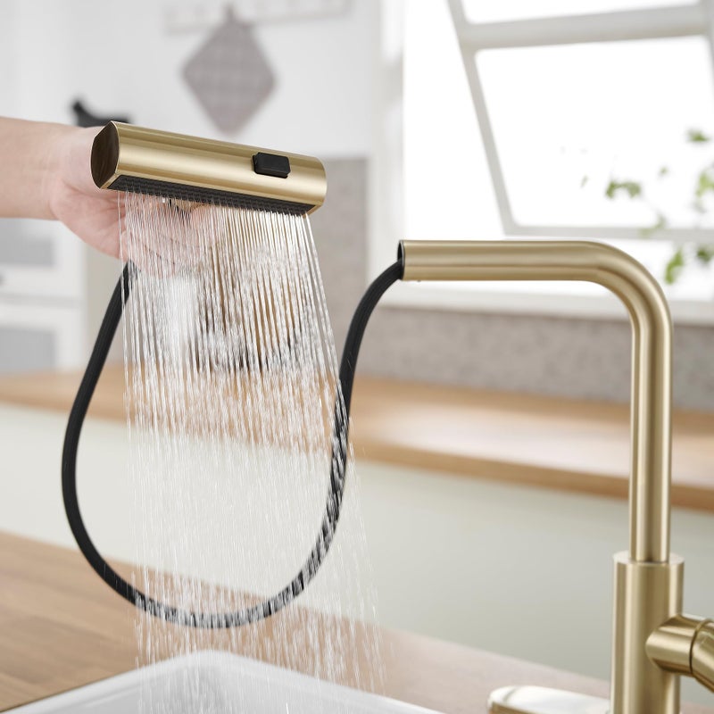 JOOM Gold Kitchen Faucets with Pull Down Sprayer,Waterfall Kitchen Sink Faucet,Commercial Utility Stainless Steel Kitchen Faucets,Single Handle Kitchen Sink Faucet with Pull Down Sprayer for 3 Function - Image 5
