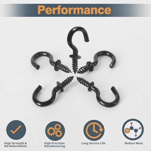 Jamiikury 50pcs 1/2 Inch Cup Hooks - Black, Nickel Plated Metal Screw-in Ceiling Hooks - Image 3