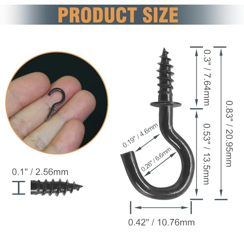 Jamiikury 50pcs 1/2 Inch Cup Hooks - Black, Nickel Plated Metal Screw-in Ceiling Hooks - Image 4