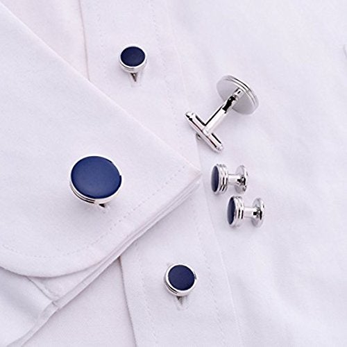 IPINK-Mens Cufflinks and Studs Set Tuxedo Formal Kit Shirts Business Wedding (Black) - Image 4