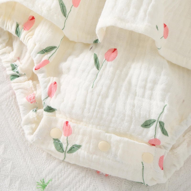 Mubineo Baby Girl Clothes Summer Dress Cotton Linen Romper Sleeveless Smocked Rompers Sun Dress Hat Skirt Boho Outfits (Cream White, 3-6 Months) - Image 5