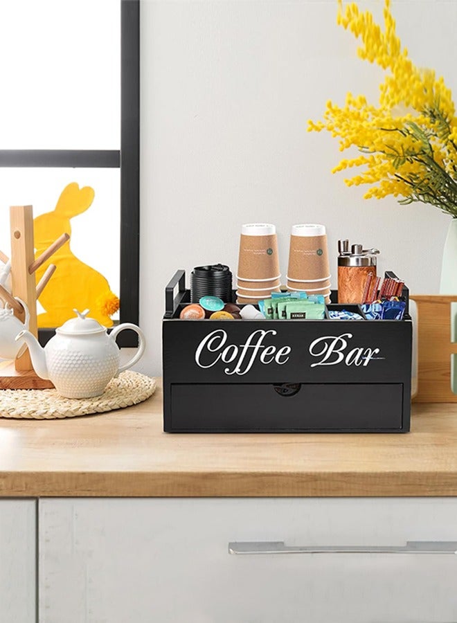 Squarecircle Wooden Coffee Bar Organizer with Drawer and Handle Coffee Storage Coffee Capsule Storage Box- Farmhouse Decor Coffee Station Storage for Coffee Cups, Pods, and Condiments - Countertop Accessories Organizer for Home and Office.  - Image 5