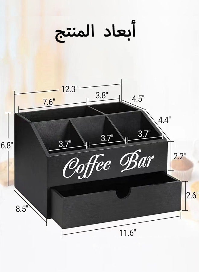 Squarecircle Wooden Coffee Bar Organizer with Drawer and Handle Coffee Storage Coffee Capsule Storage Box- Farmhouse Decor Coffee Station Storage for Coffee Cups, Pods, and Condiments - Countertop Accessories Organizer for Home and Office.  - Image 3