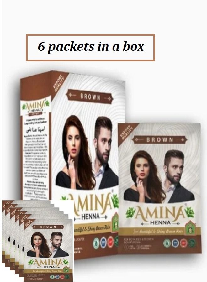 Amina Henna Hair Colour Natural Henna Organic Brown 6 Packet x 10 gm - Image 1
