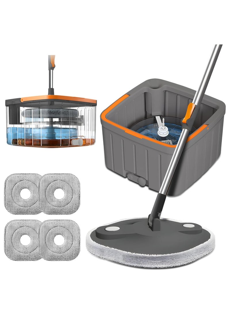 Spin Mop Set with Self Separating Sewage And Clean Water System, 360 ° Rotating Bucket Set Adjustable Versatile Handle Equipped With 4replacement Washable Microfiber Mop Head - Image 1