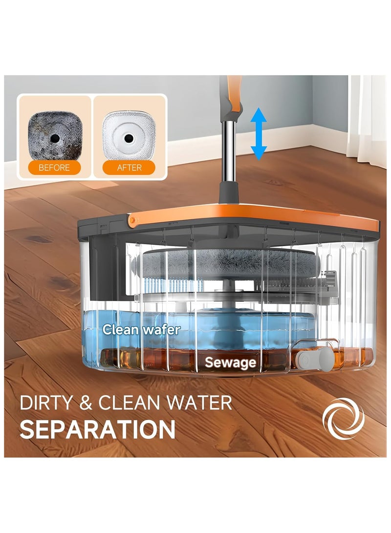 Spin Mop Set with Self Separating Sewage And Clean Water System, 360 ° Rotating Bucket Set Adjustable Versatile Handle Equipped With 4replacement Washable Microfiber Mop Head - Image 2