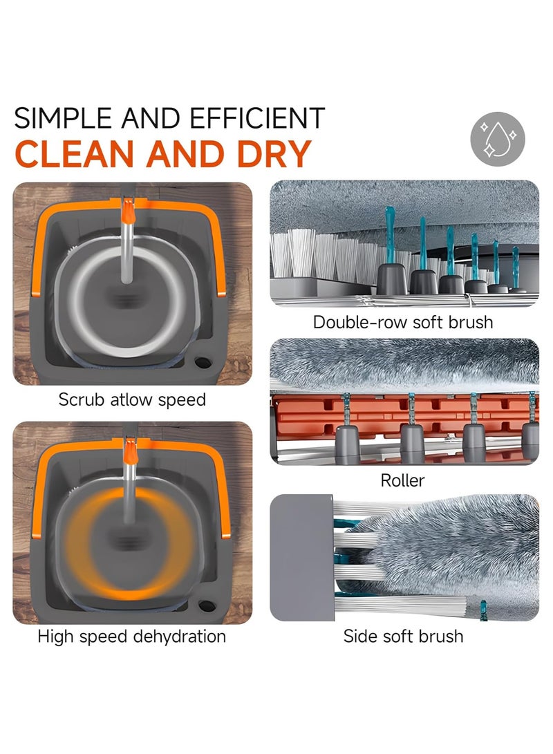 Spin Mop Set with Self Separating Sewage And Clean Water System, 360 ° Rotating Bucket Set Adjustable Versatile Handle Equipped With 4replacement Washable Microfiber Mop Head - Image 3