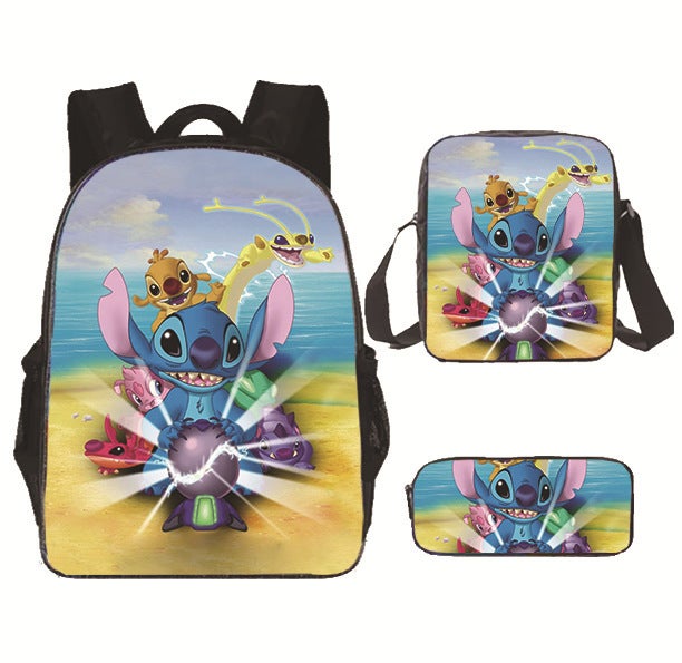 Amazon New Cartoon stitch stitch Three-Piece Set Schoolbag Backpack Backpack for Primary and Secondary School Students M Style 