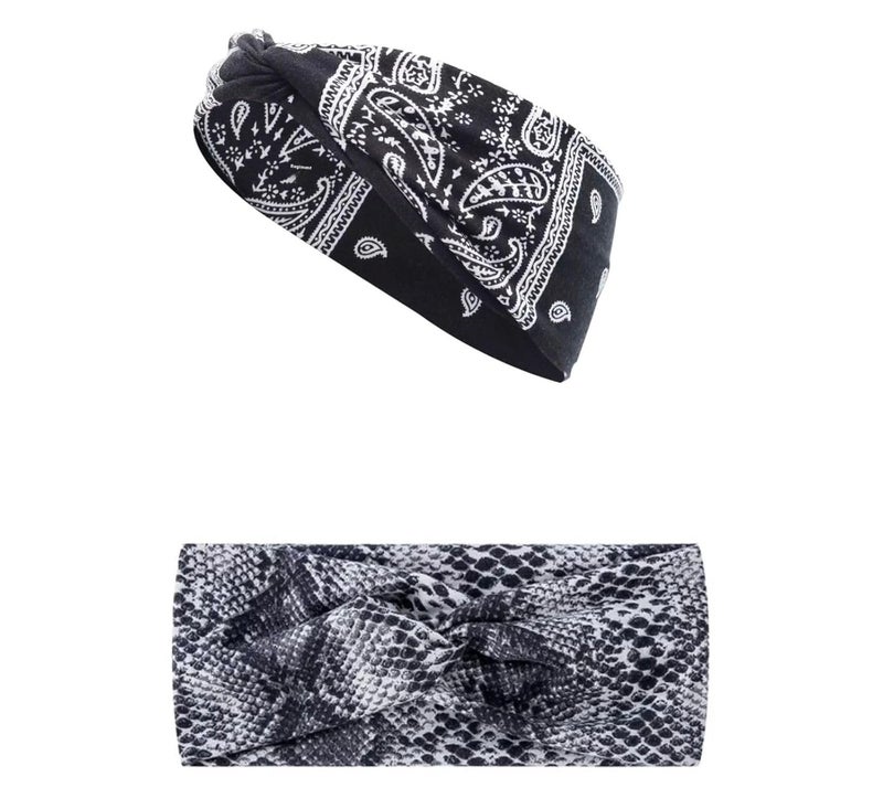 Future Tabs Animal Print Wide Bandana Knot Headband - Snake print Head Hair Wrap Cloth For Men & Women | Stretchable & Comfortable Headbands For Yoga, Jogging and Gym Grey & Black combo - Image 2