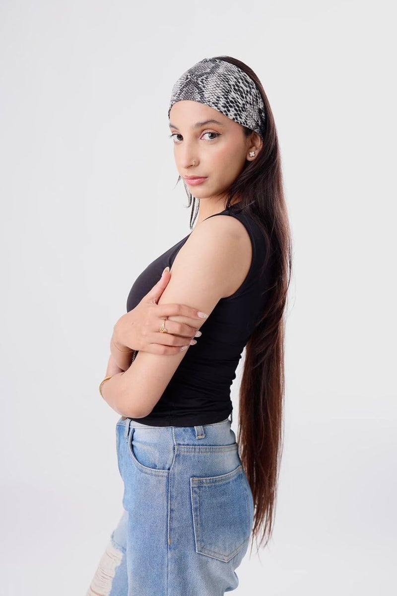 Future Tabs Animal Print Wide Bandana Knot Headband - Snake print Head Hair Wrap Cloth For Men & Women | Stretchable & Comfortable Headbands For Yoga, Jogging and Gym Grey & Black combo - Image 4