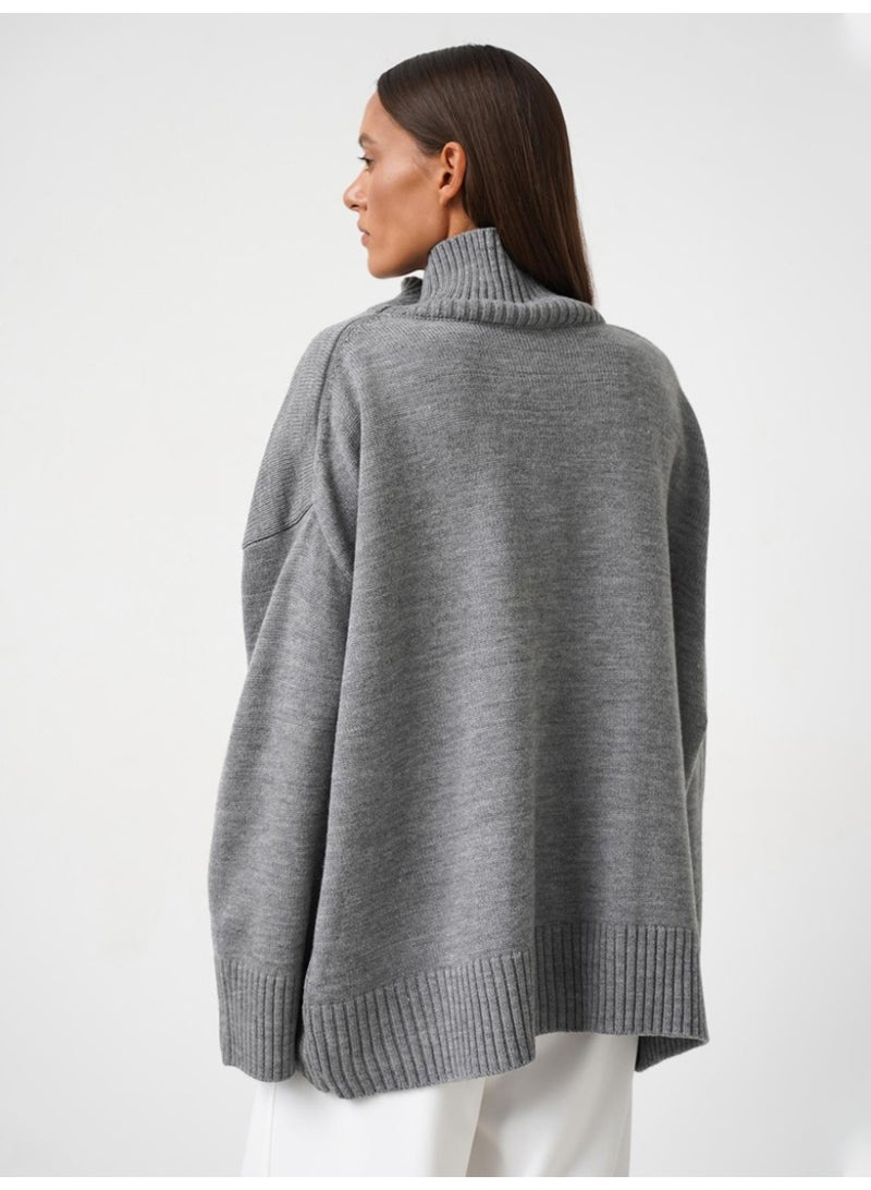 NIBEMINENT Autumn Winter Women's Oversized Turtleneck Sweater Casual Warm Solid Basic Loose Knitted Jumper Pullover - Image 2